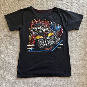 Vintage 1989 Harley Davidson Stamford CT Feel the Heat T-Shirt Black Medium